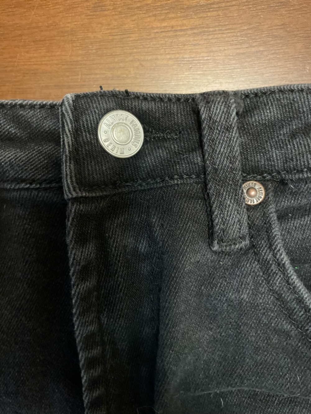 Almost Famous Black Distressed Denim Shorts Size 3 Raw Hem - Picture 4 of 7